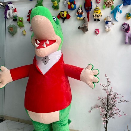 Mascotte avec animateur anniversaire enfant